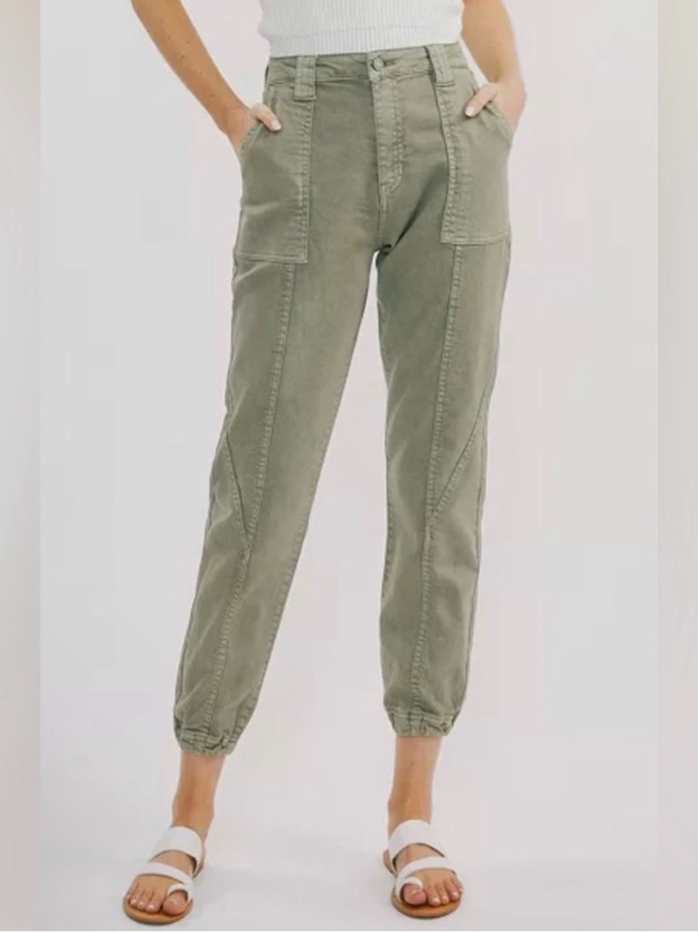 Olive green Kancan mid rise elastic banded boho bohemian casual barrel jeans